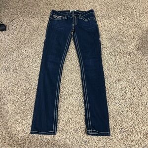 Big Star Liv Skinny Y2K Jeans 27R Ultra Low Baby Pink Accents HTF Dark Indigo
